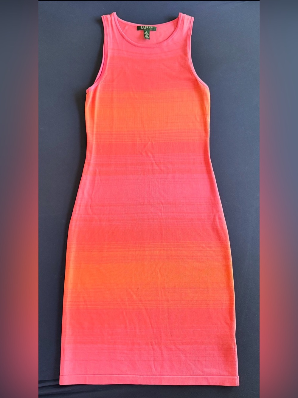 Lauren Ralph Lauren Women Pink Orange Ombre Knit Sheath Dress Small Sunset Midi